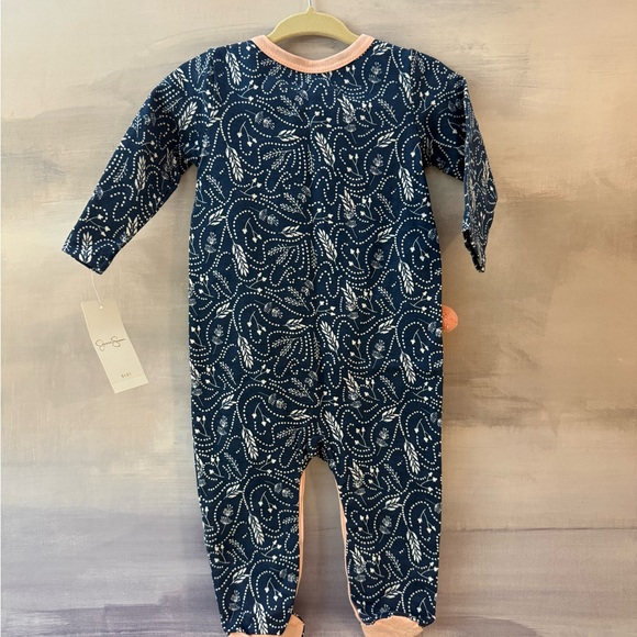 Navy and Peach Infant One Piece Footie onesie - Picture 4 of 5